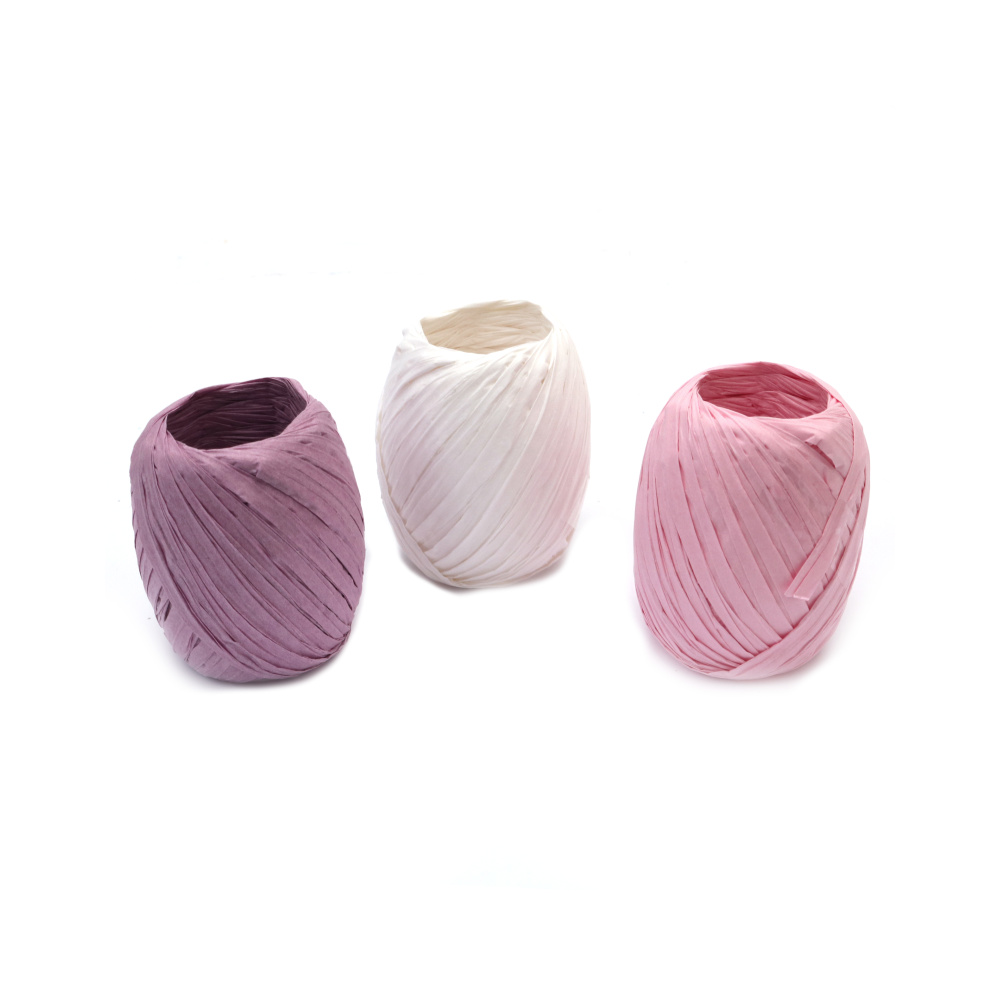 Flat Raffia Ribbon, 6 mm, Three colors: White, Pink and Cyclamen x 20 meters 