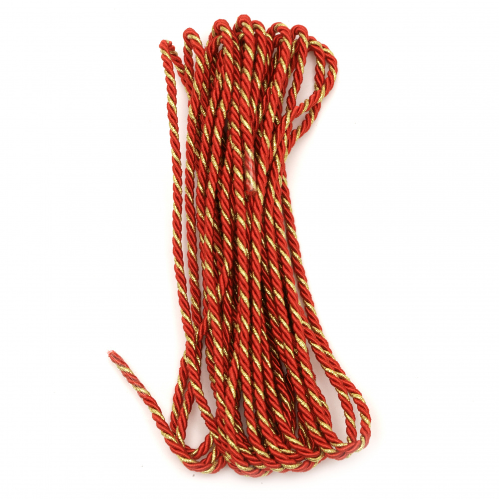 Cord polyester with lame 3 mm twisted color red and gold -5 meters