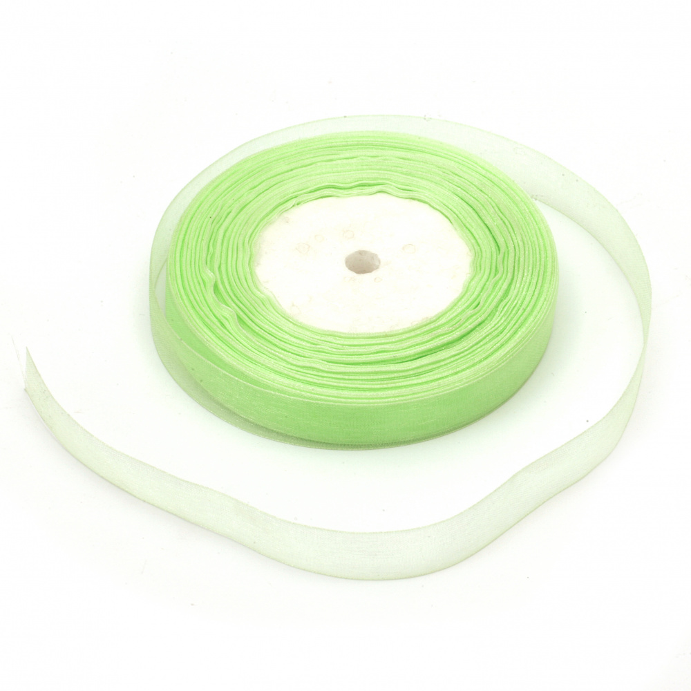 Organza ribbon 15 mm green light -45 meters