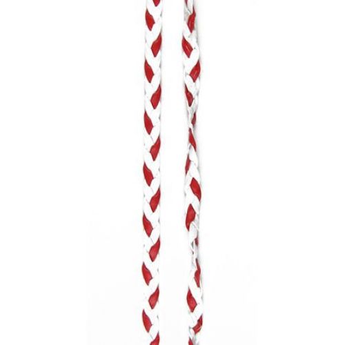 Δερμάτινο κορδόνι πλεξούδα  10 mm -10 μέτρα 2 λευκό 1 κόκκινο