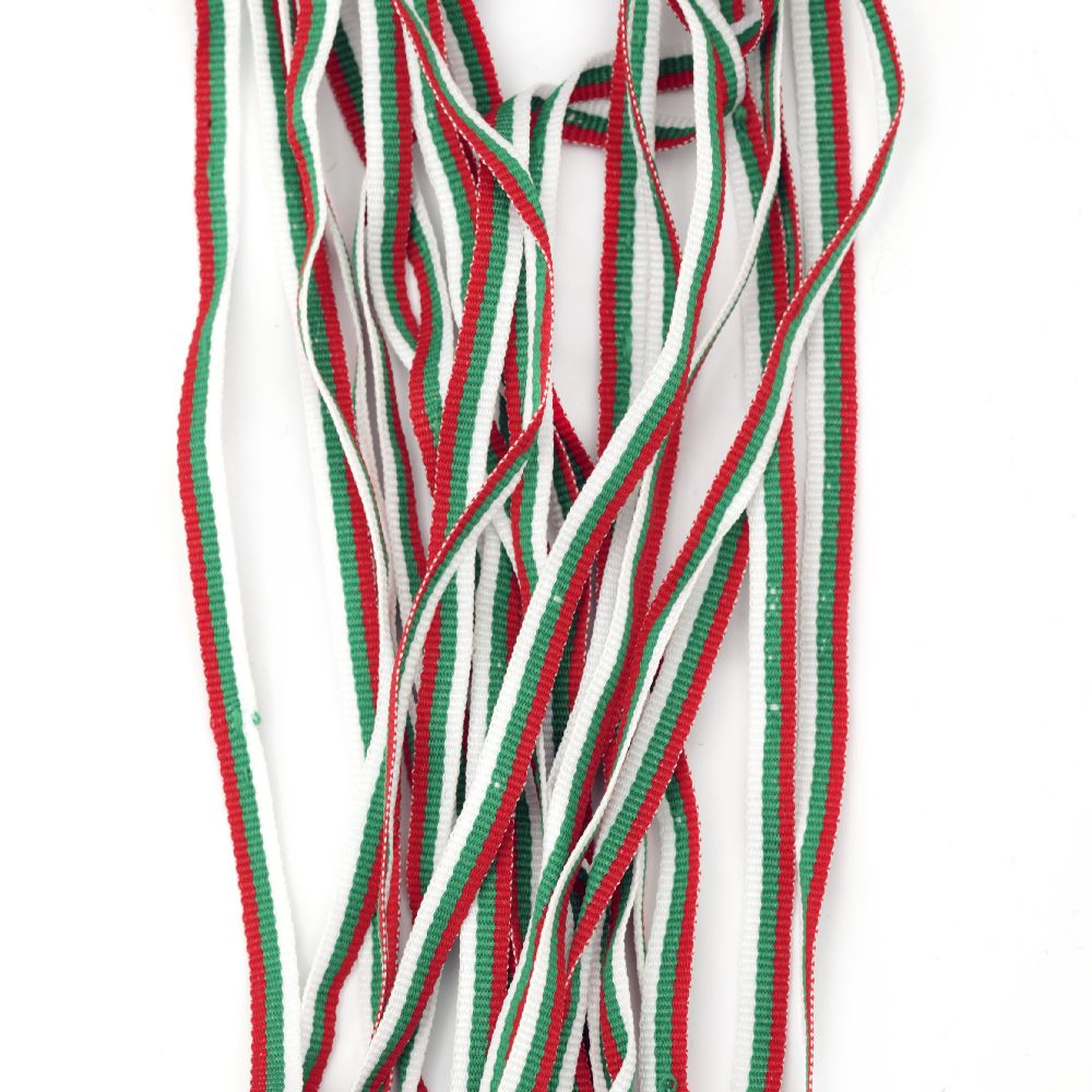 Τρίχρωμη κορδέλα  5 mm - 10 μέτρα χρώμα  άσπρο κόκκινο πράσινο 