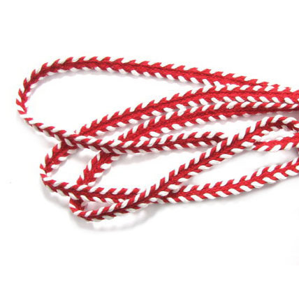 Red-White Braided Cotton Ribbon / Width: 7 mm - 1 meter