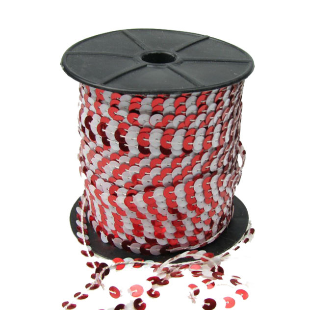 Two-colored Strip of Sequins / 6 mm / White and Red - 90 meters