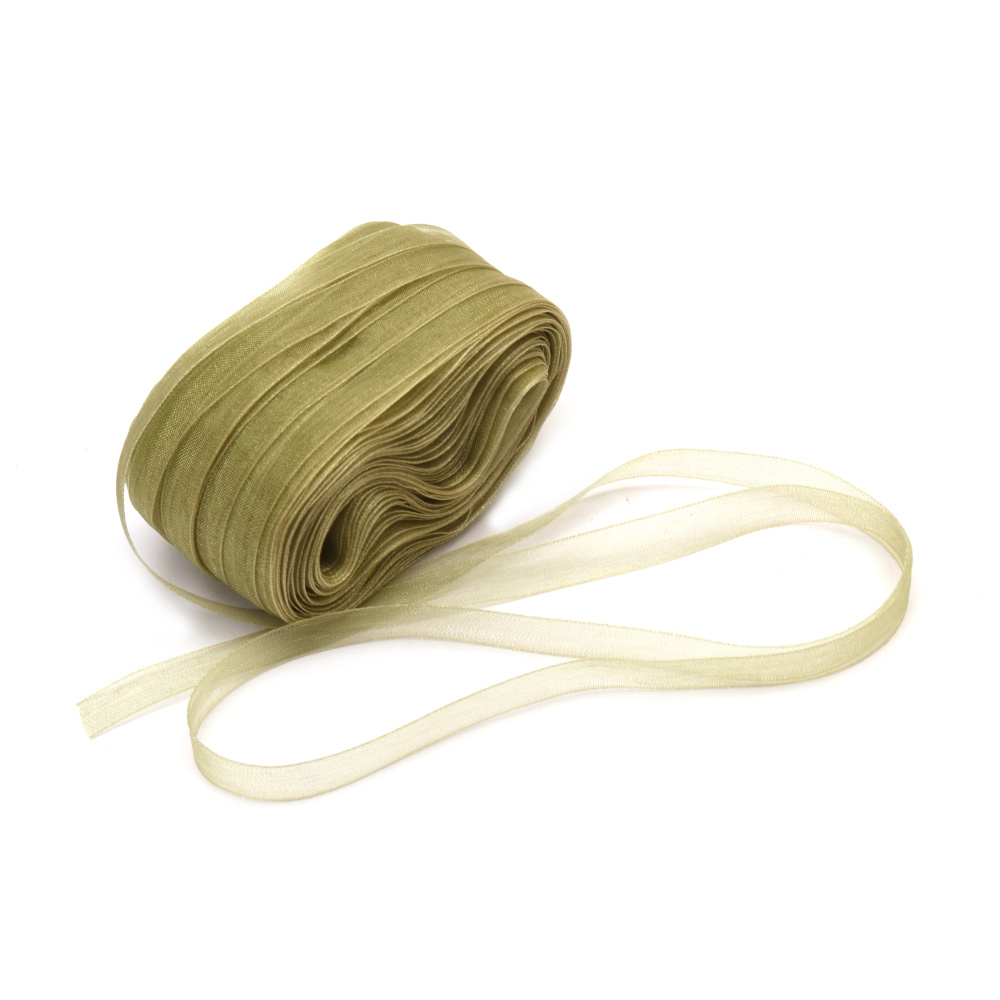Organza Ribbon Roll for Gift Wrapping, Bouquets, Decoration / 10 mm / Light Green - 45 meters