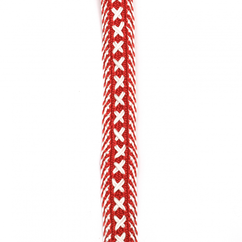 Silk Ribbon / 20 mm / Red with White - 1 meter