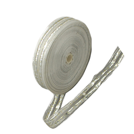 Organza Ribbon for Gift Wrapping and Decoration / 25 mm / Silver with Gold