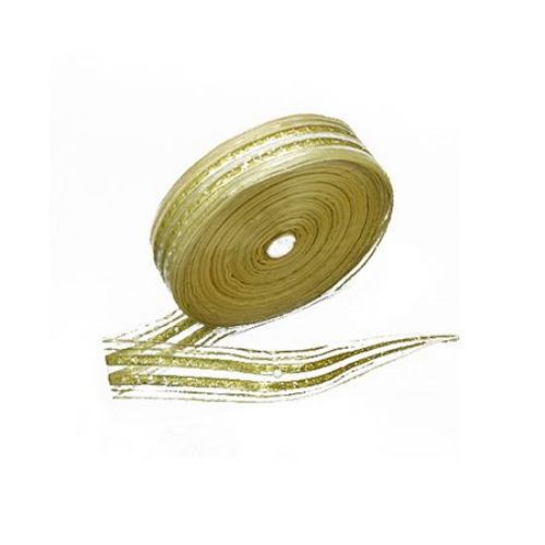 Organza Ribbon for Gift Wrapping and Decoration / 25 mm / Gold with Silver