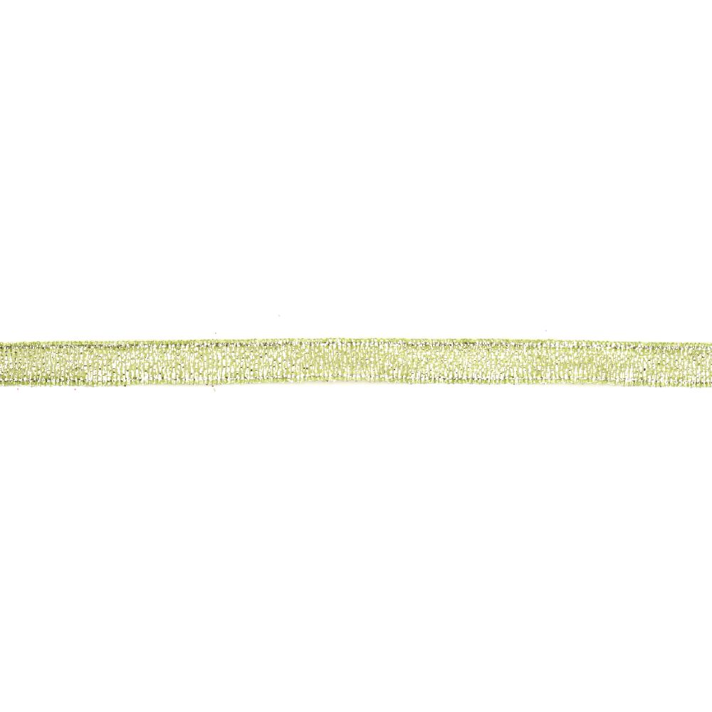 Лента органза 6 мм зелена със сребърна нишка -22 метра