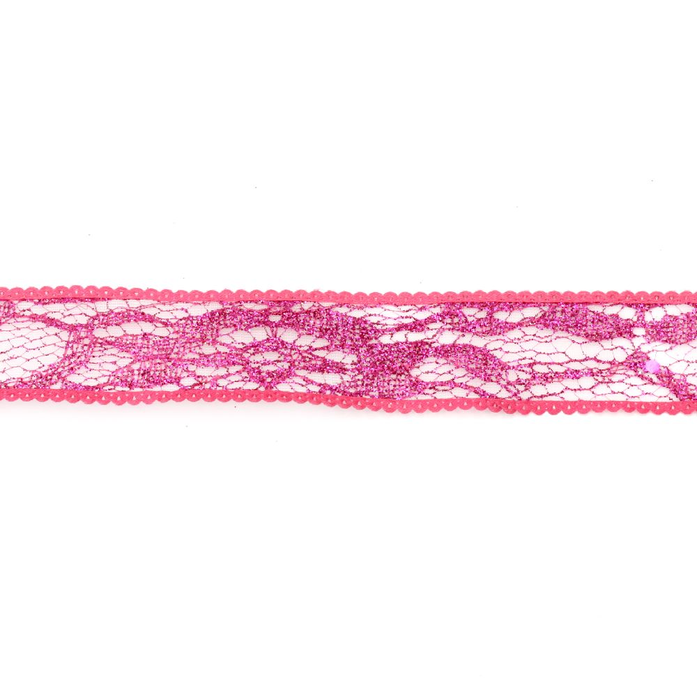 Organza ribbon 25 mm cyclamen with glitter -2 meters