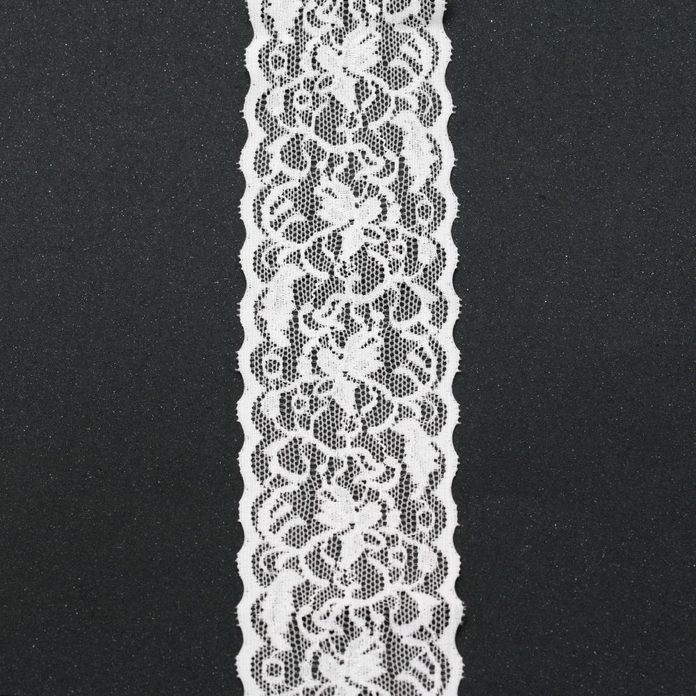 Panglică din dantelă elastică de 60 mm alb - 1 metri