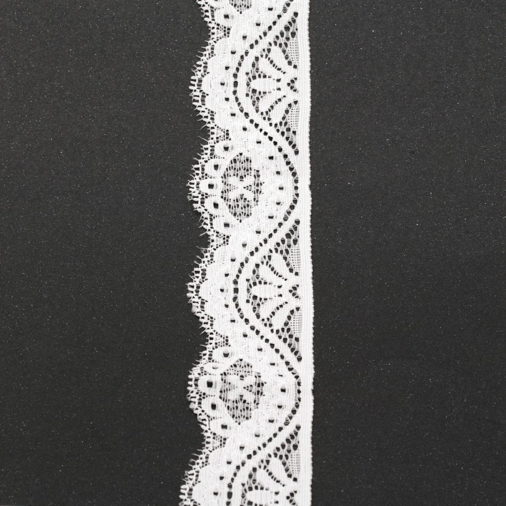 Panglică elastică din dantelă albă de 45 mm - 1 m