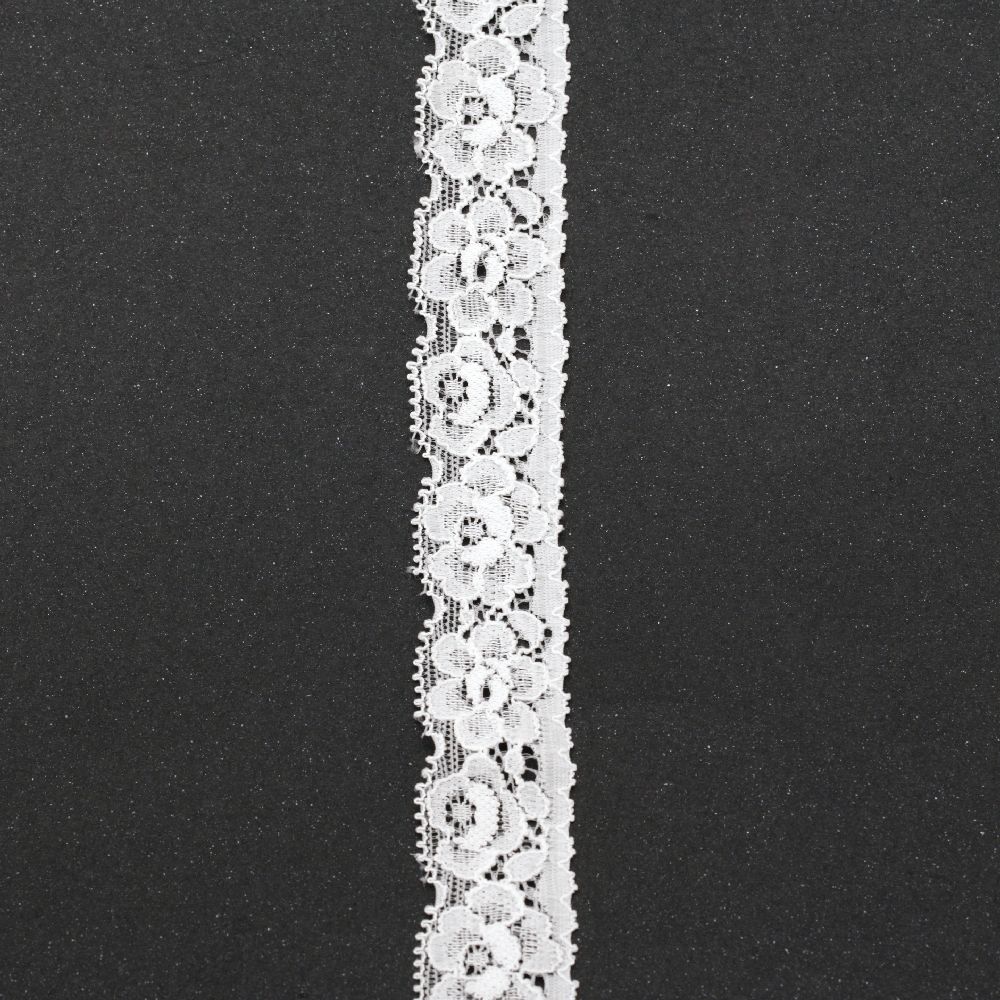 Panglică elastică din dantelă albă de 25 mm - 1 m