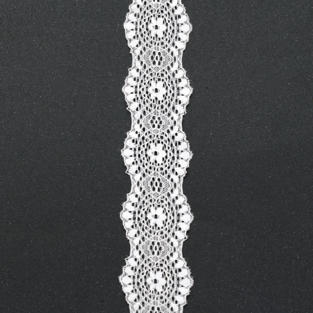 Дантелена лента еластична 40 мм бяла - 1 метра
