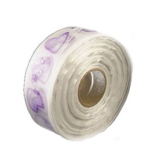 Organza Ribbon / 38 mm / White with Purple Print - 1 meter