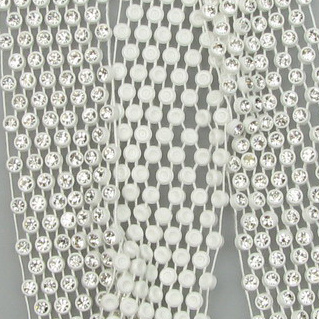 Jewellery plastic ribbon30 mm white with crystal glass transparent 3 mm -1 meter