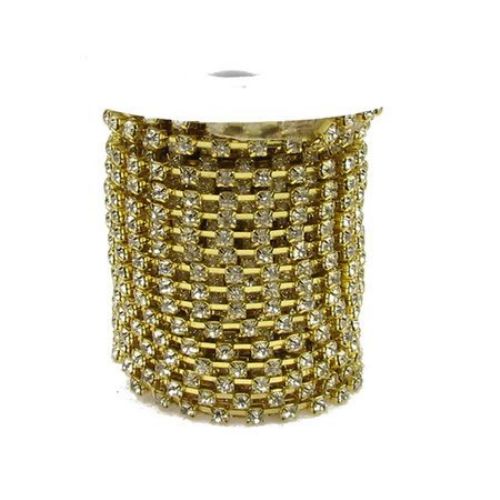Метални кошнички с кристали стъкло на лента цвят злато SS14 1 качество -3.3 мм -1 метър