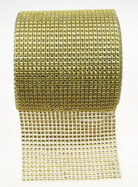 Лента 12 см мрежа имитация камъчета цвят злато -1 метър