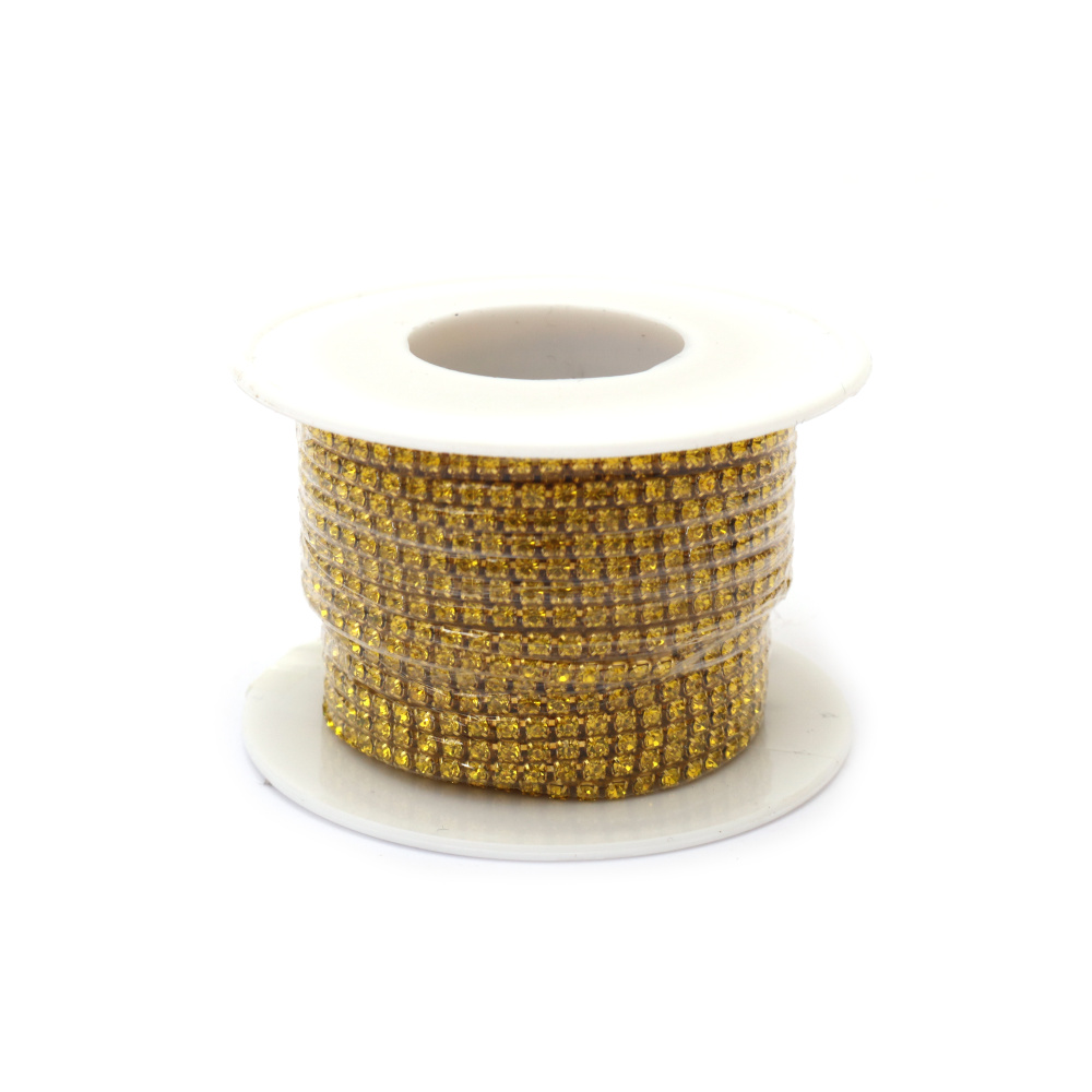 Metallic Ribbon, 2.3 mm, with Yellow Glass Crystal SS6 - 9 meters