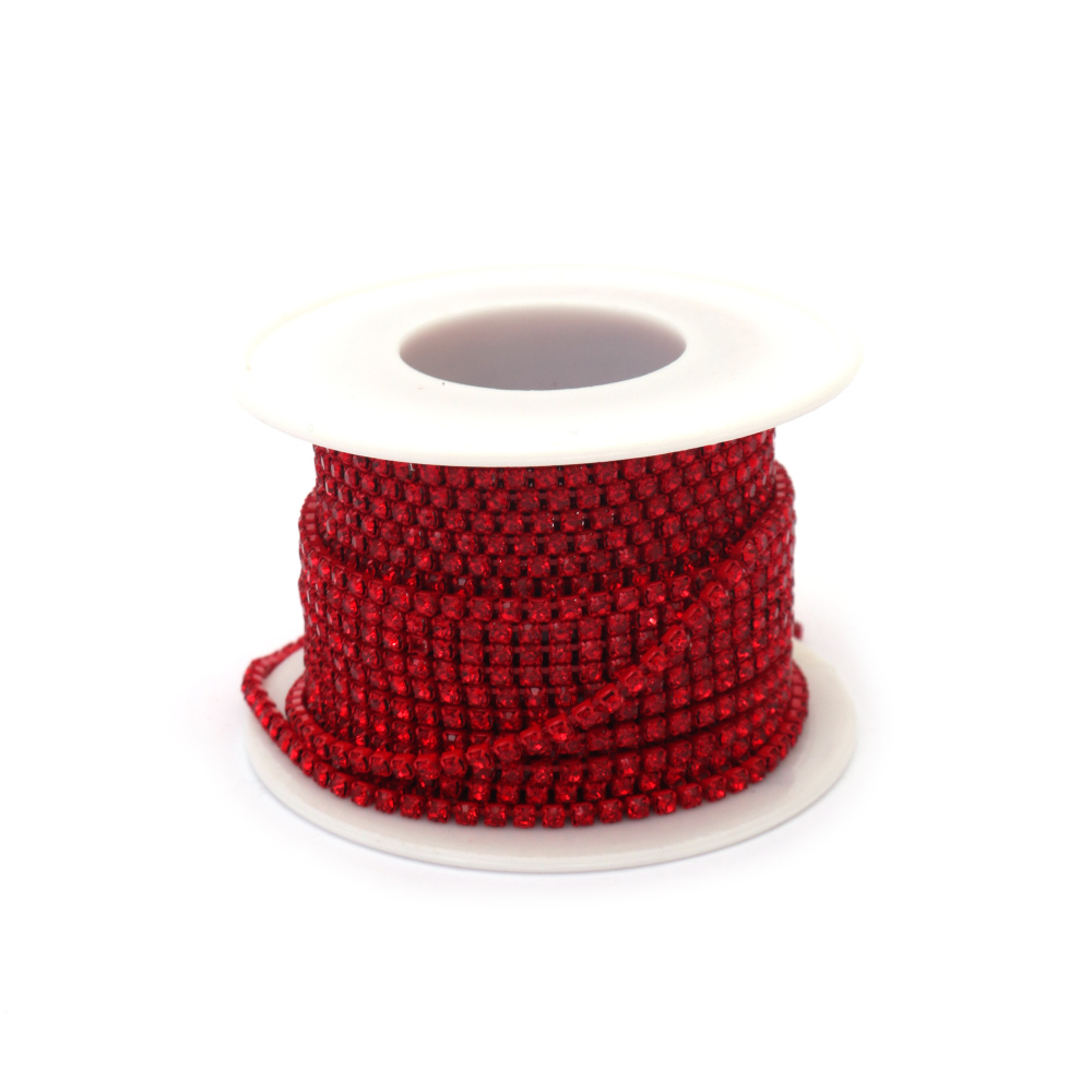 Metallic Ribbon, 2.3 mm, with Red Glass Crystal SS6 - 9 meters