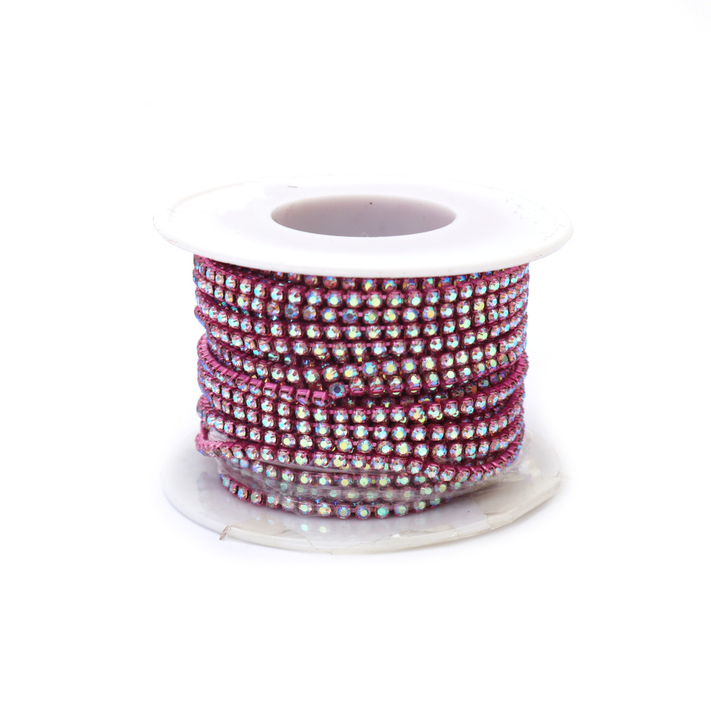 Metallic Ribbon, 2.3 mm, with Rose Red Glass Crystal SS6 - 9 meters