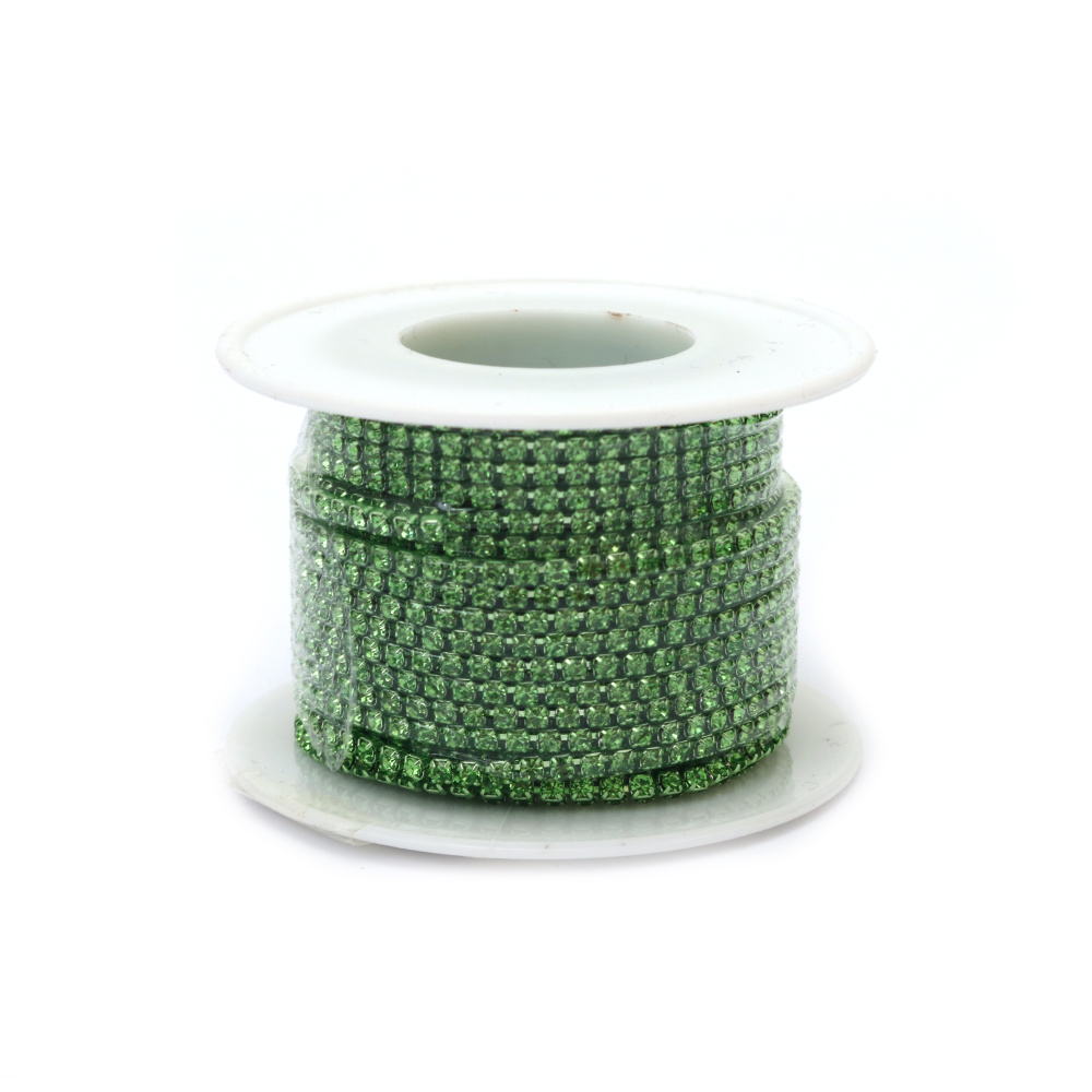 Metallic Ribbon, 2.3 mm, with Green Glass Crystal SS6 - 9 meters