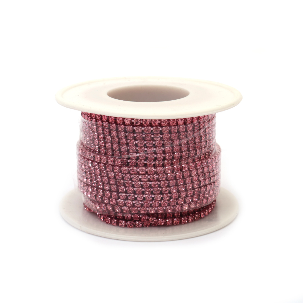 Metallic Ribbon, 2.3 mm, with Pink Glass Crystal SS6 - 9 meters