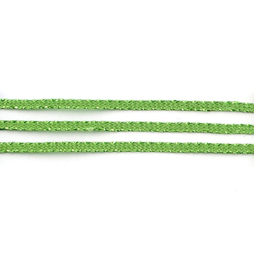 Braided Metallic Cord, Gift Wrap Craft String 3 mm flat green ~ 100 meters