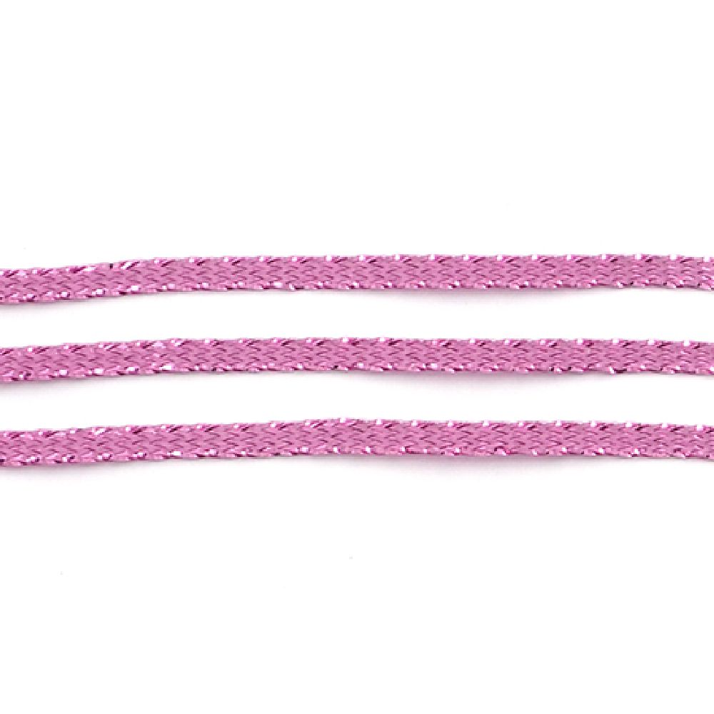 Braided Metallic Cord, Gift Wrap Craft String  3 mm flat purple light ~ 100 meters