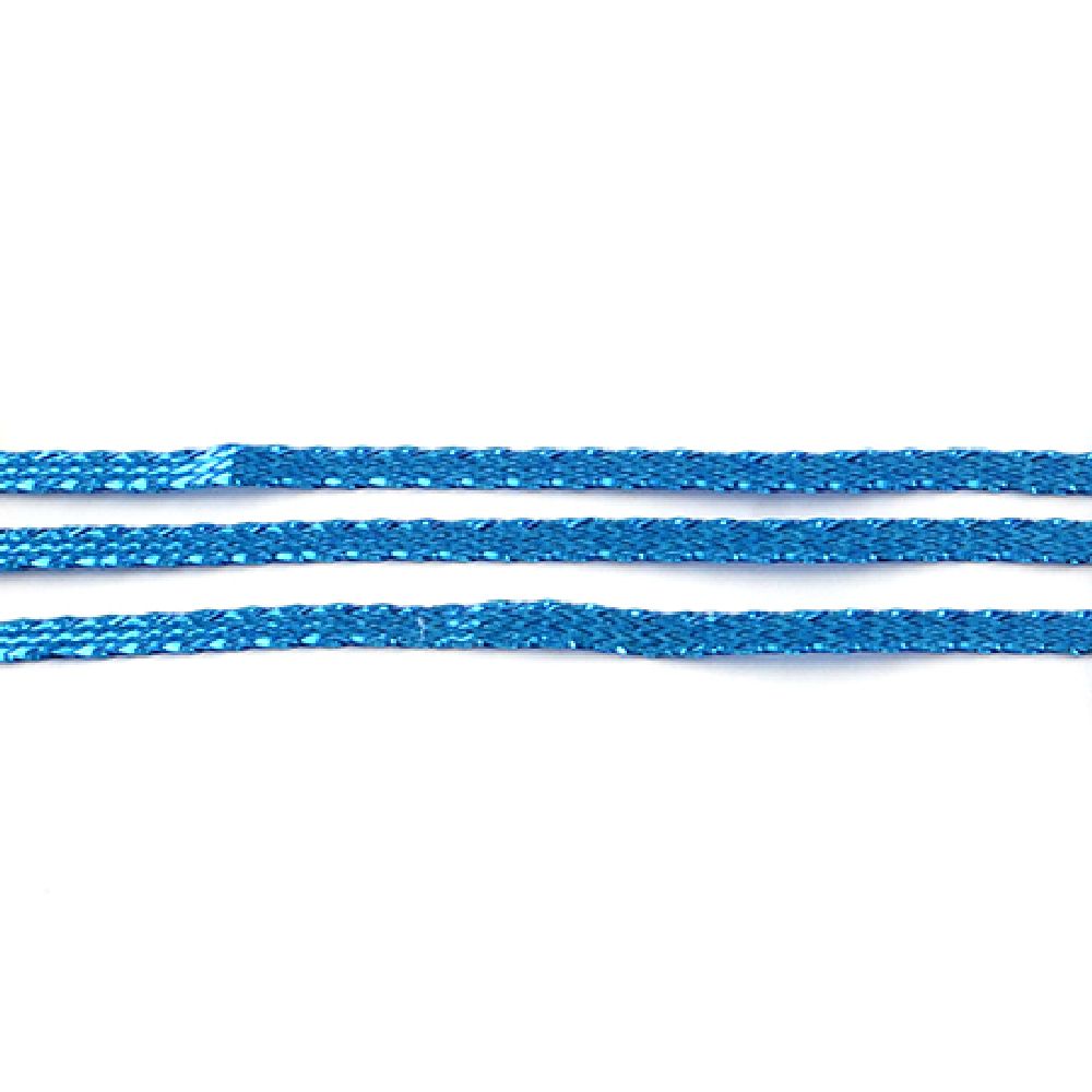 Braided Metallic Cord, Gift Wrap Craft String  3 mm flat blue ~ 100 meters