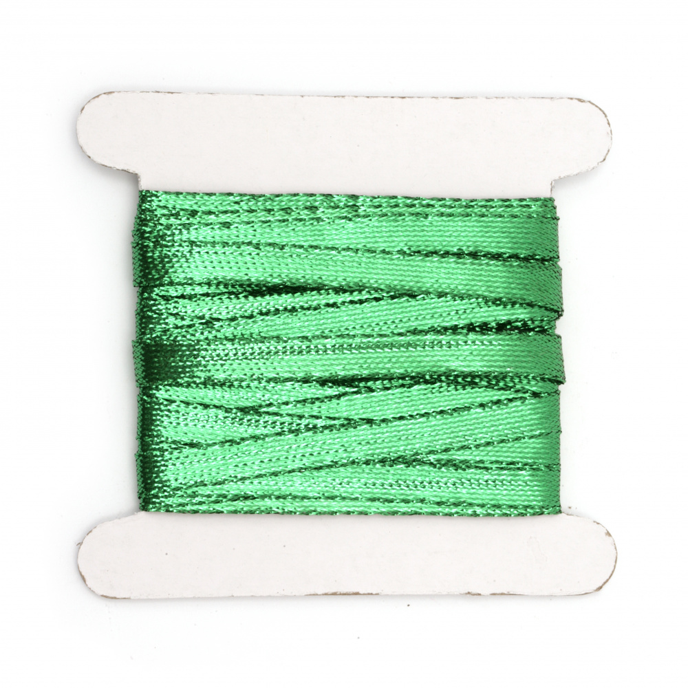 Braided Metallic Cord, Gift Wrap Craft String  8 mm flat green -5 meters