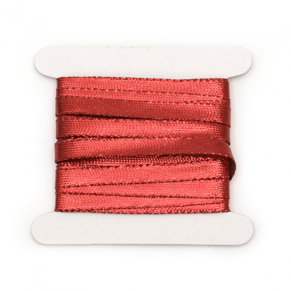 Braided Metallic Cord, Gift Wrap Craft String 8 mm flat red -5 meters