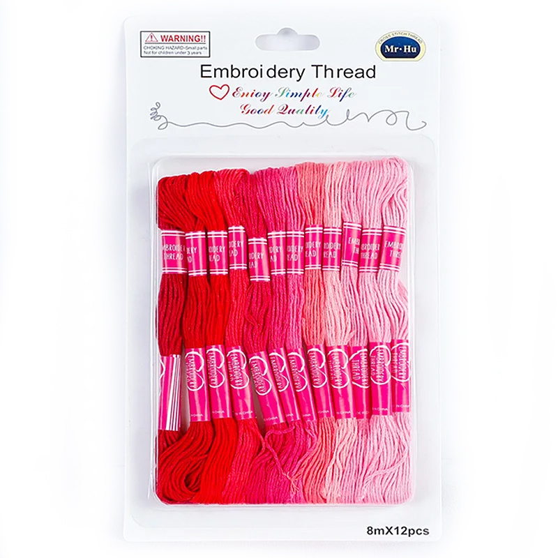 Mouliné Thread Kit, Pink and Red Range, 6 threads of 8 meters - 12 pieces