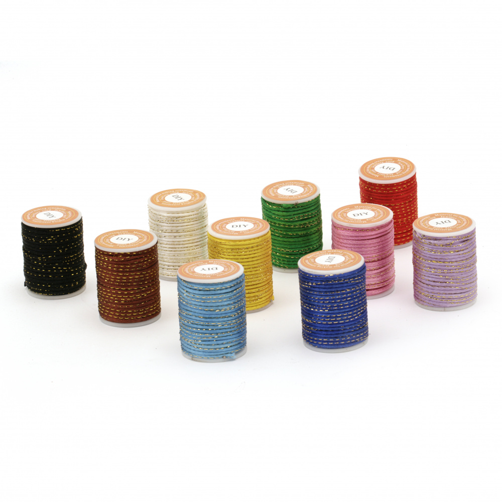 Polyester Cord with Gold Lame for Jewelry Making / 1.5 mm /  ASSORTED - 4 meters