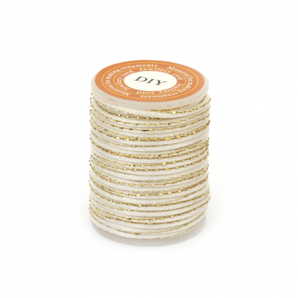 Polyester Cord with Gold Lame / 1.5 mm / White - 4 meters