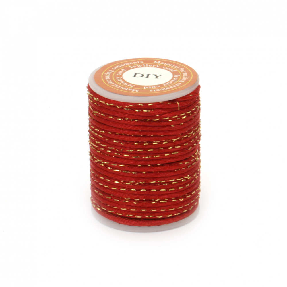 Polyester Cord  with Gold Lame / 1.5 mm / Red - 4 meters