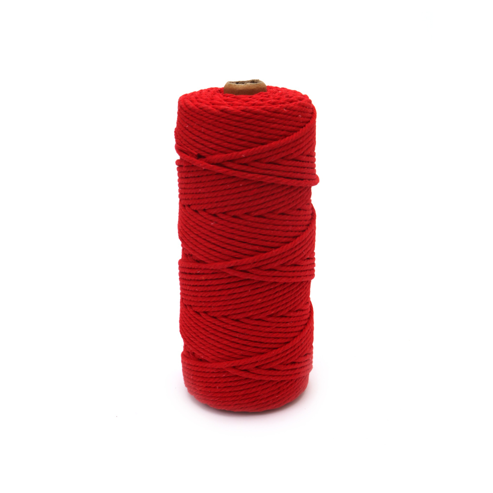 Cotton Cord / 3 mm / Color: Red - 100 meters
