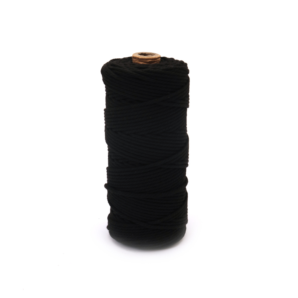 Cotton Cord / 3 mm / Color: Black - 100 meters