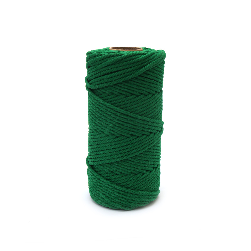 Cotton Cord / 4 mm / Color: Green - 100 meters