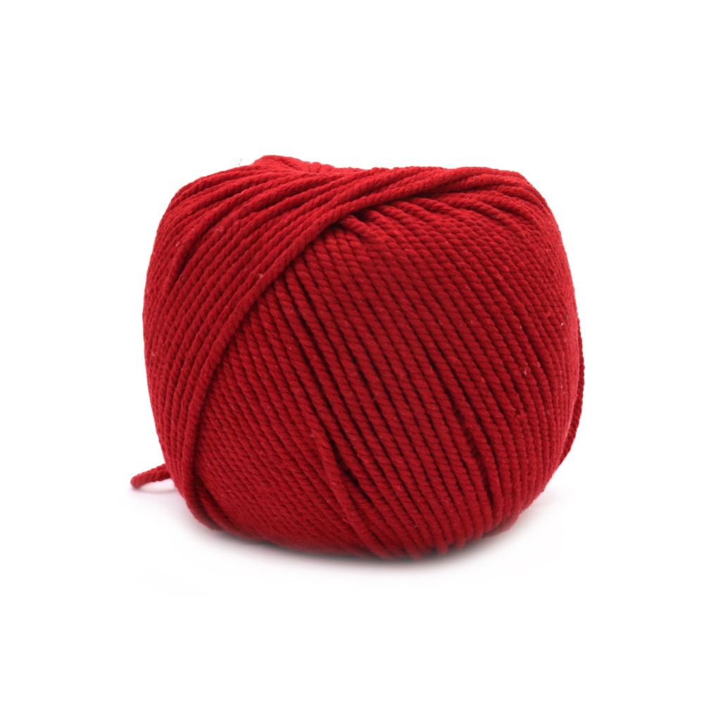 Cotton Cord for DIY Accessories /  3 mm / Red - 500 grams ~ 135 meters