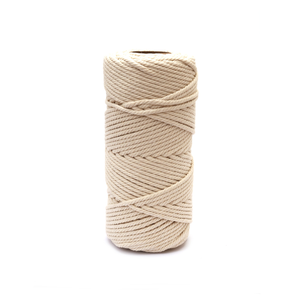 Cotton Cord for DIY and Crafts / 4 mm / Color: Ecru - 100 meters