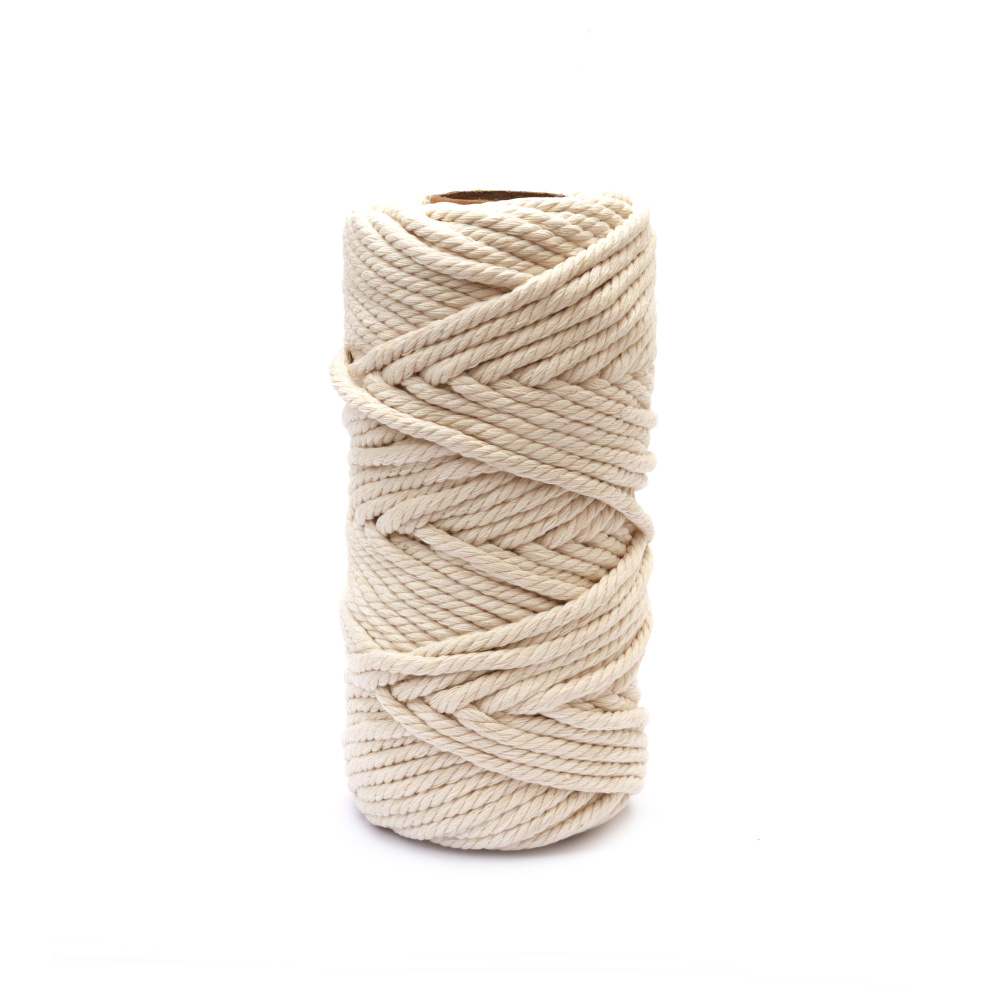 Natural Cotton Cord for Macrame, Home Decor etc. / 6 mm / Color: Ecru - 50 meters