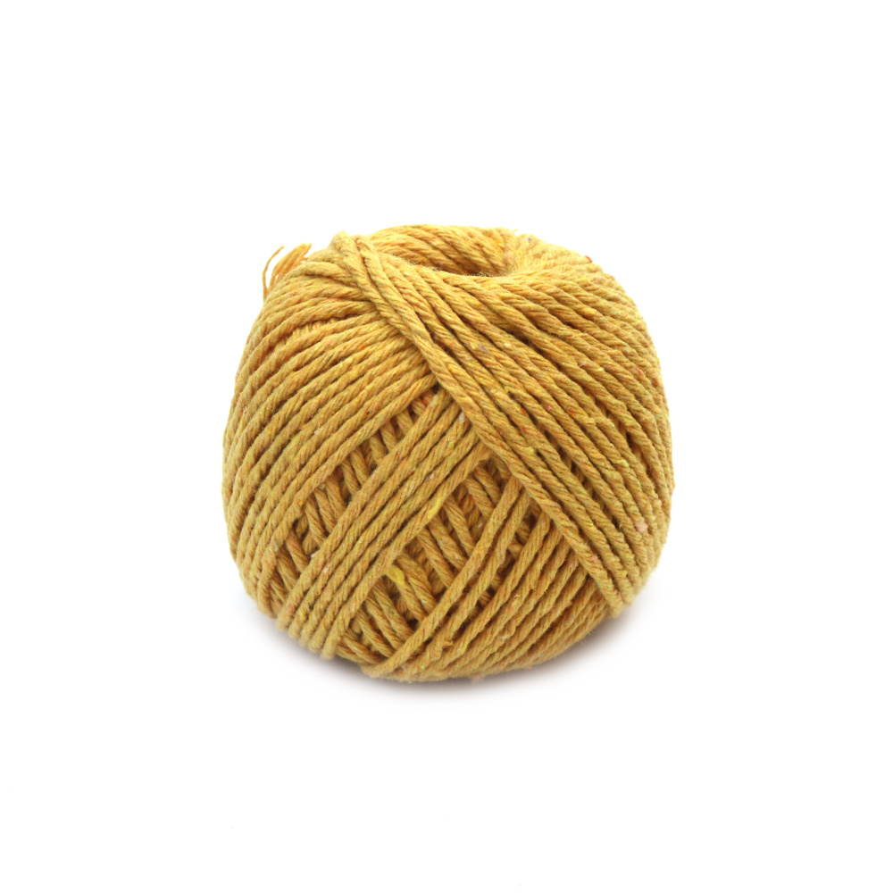 Twisted Cotton Cord / 1.5 mm /   Yellow Color - 50 grams