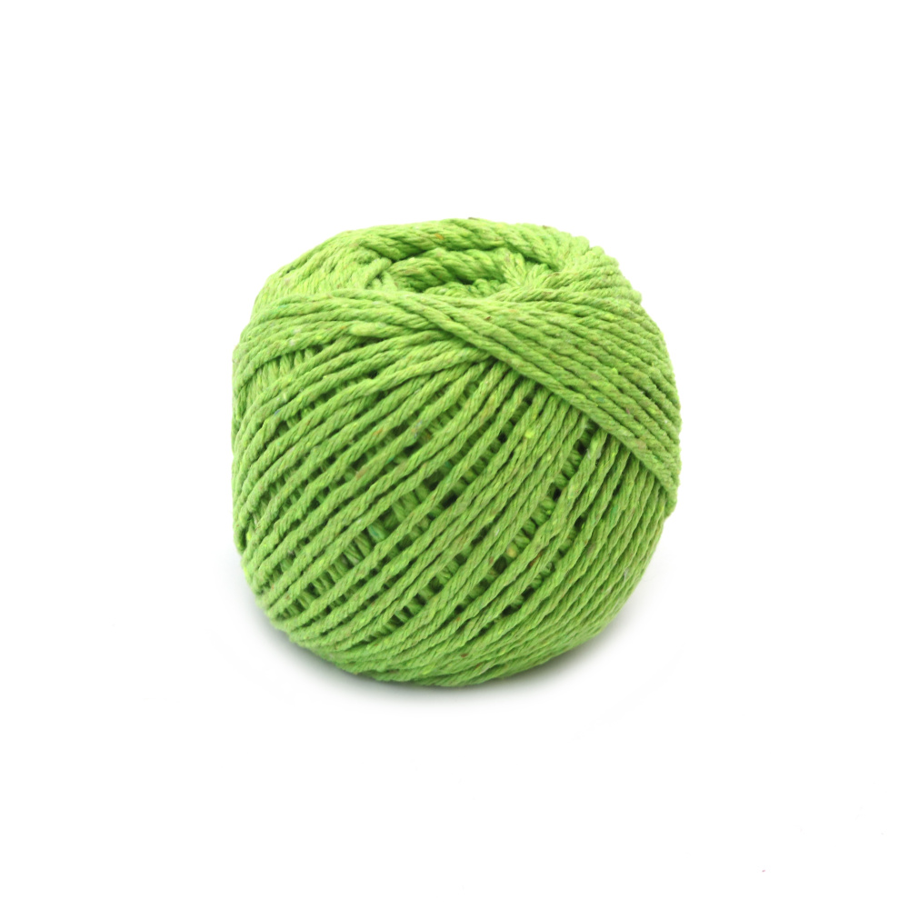 Шнур памук 1.5 мм пресукан цвят зелен светъл -50 грама