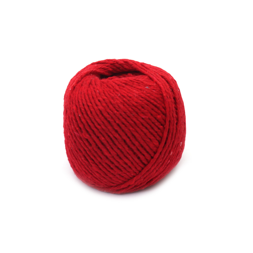 Twisted Cotton Cord / 1.5 mm /   Red Color - 50 grams