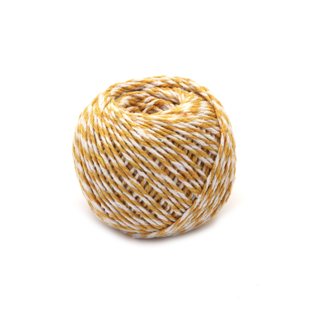 Twisted Cotton Cord / 1.5 mm /  White and Yellow - 50 grams