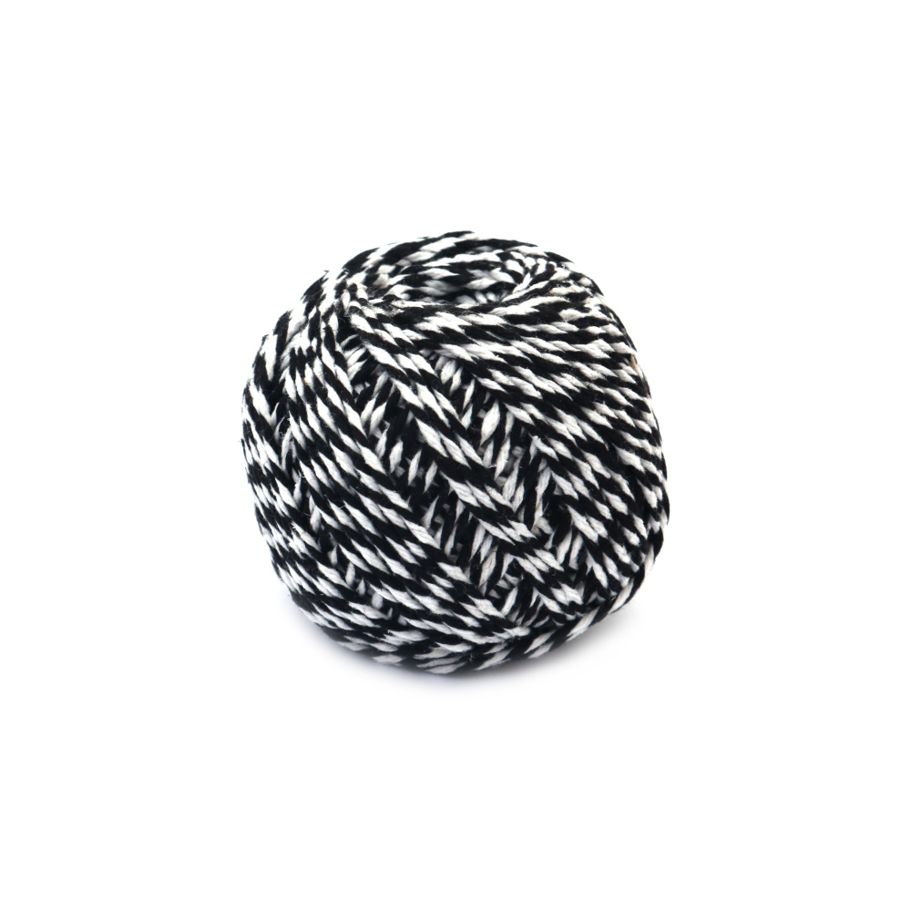 Twisted Cotton Cord 1.5 mm, Black and White - 50 grams