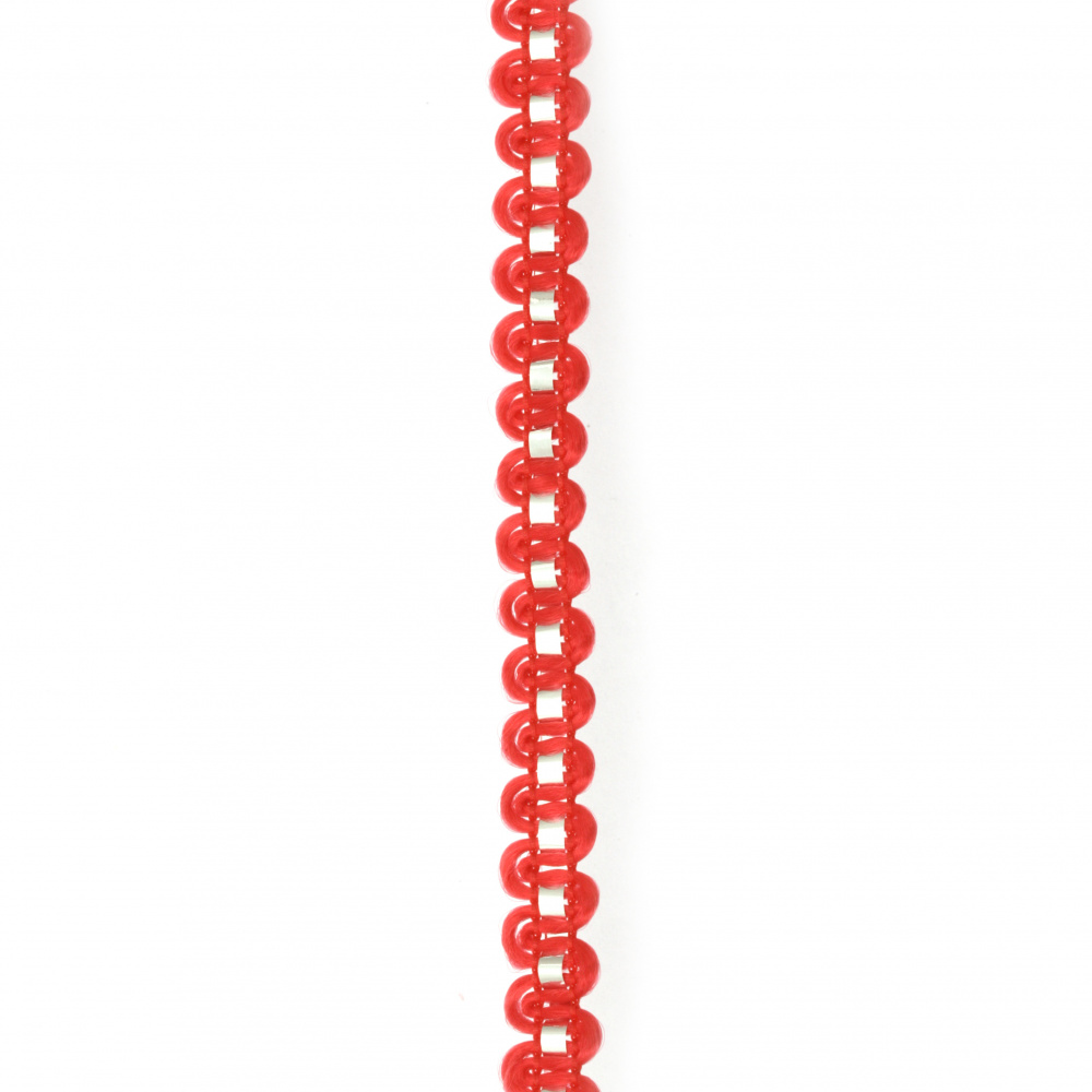 Ширит полиестер 7 мм с ламе червен ~24 метра