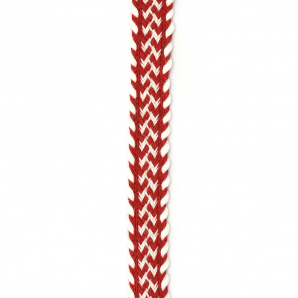 Cotton Braided Ribbon for BABA MARTA Day / Width: 15 mm / Red-White - 1 meter