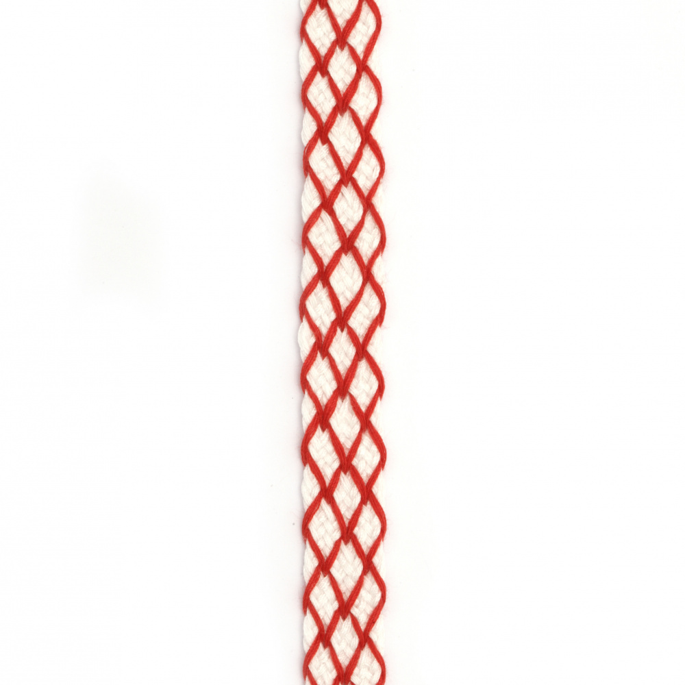 Braided Cotton Strip for MARTENITSAS / Width: 15 mm /  White with Red - 1 meter