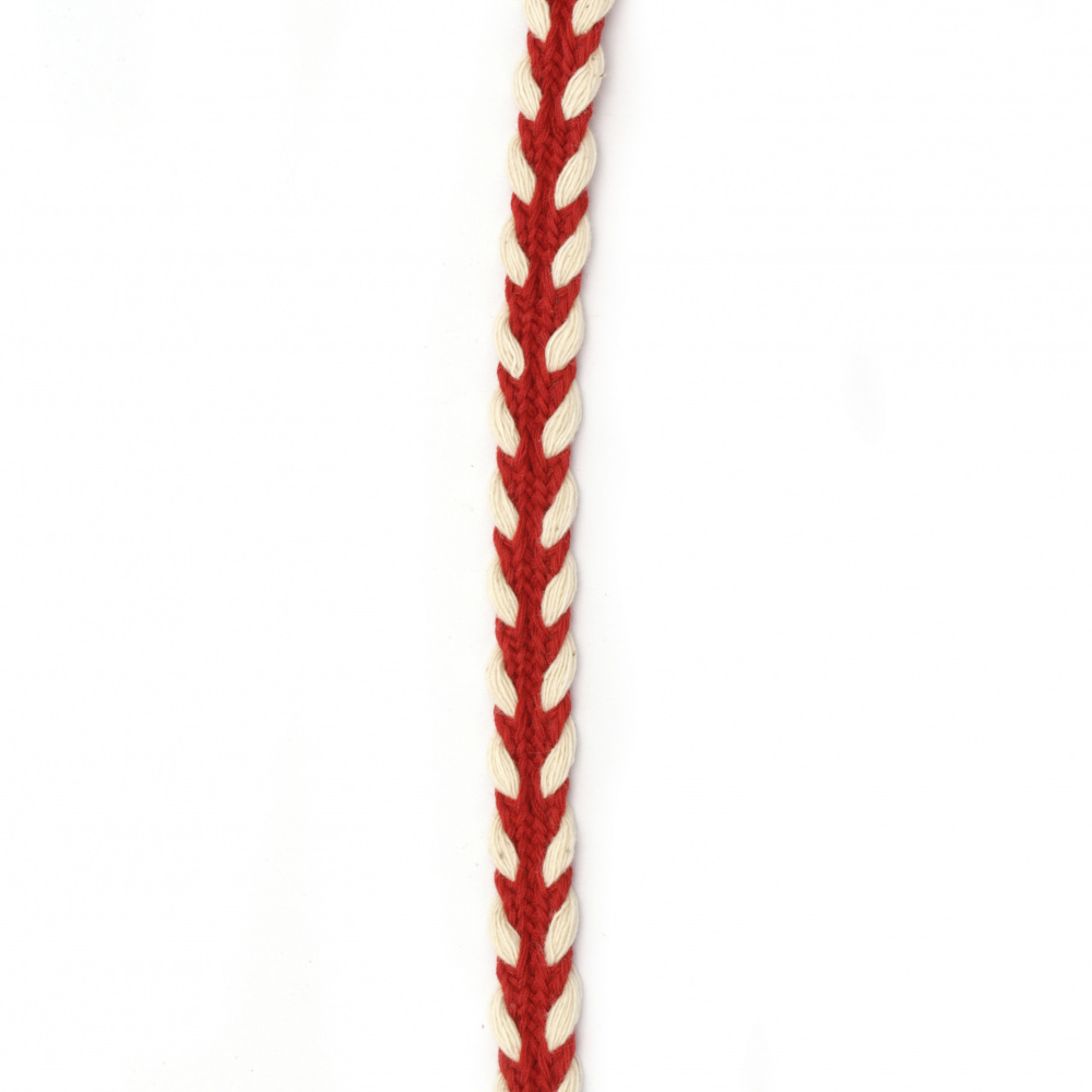 Braided Cotton Edging / Width: 10 mm / Red with White - 1 meter